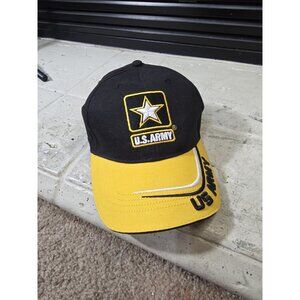 US Army Baseball Cap Hat Mens One Size Black Yellow Adjustable Embroidered